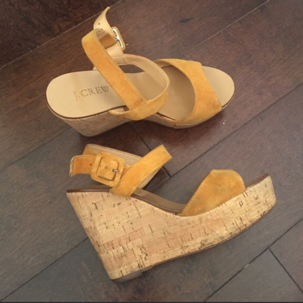 J Crew wedges in Mustard, size 5.